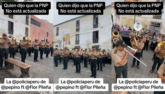 La banda de la PNP tocando Flor Pileña. (Foto: composición EC)