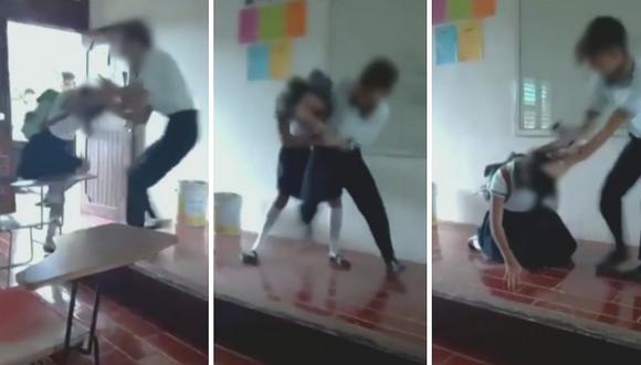 Adolescente agarra a puñetazos a escolar dentro de salón de clases (VIDEO)