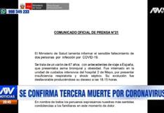 Coronavirus en Perú: confirman tercer muerto por COVID-19 