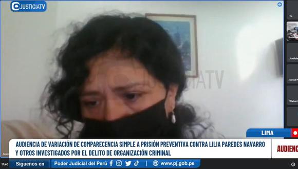 La ex primera dama Lilia Paredes, esposa de Pedro Castillo, en audiencia de prisión preventiva en su contra. (Foto: JusticiaTV)