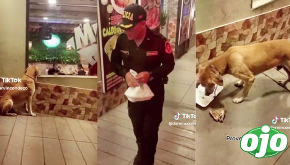 Policía le compró 1/4 de pollo a la brasa a un perrito callejero y se hace viral