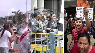 Simpatizantes y opositores de Keiko Fujimori se lanzan agua fuera de penal (VIDEO)