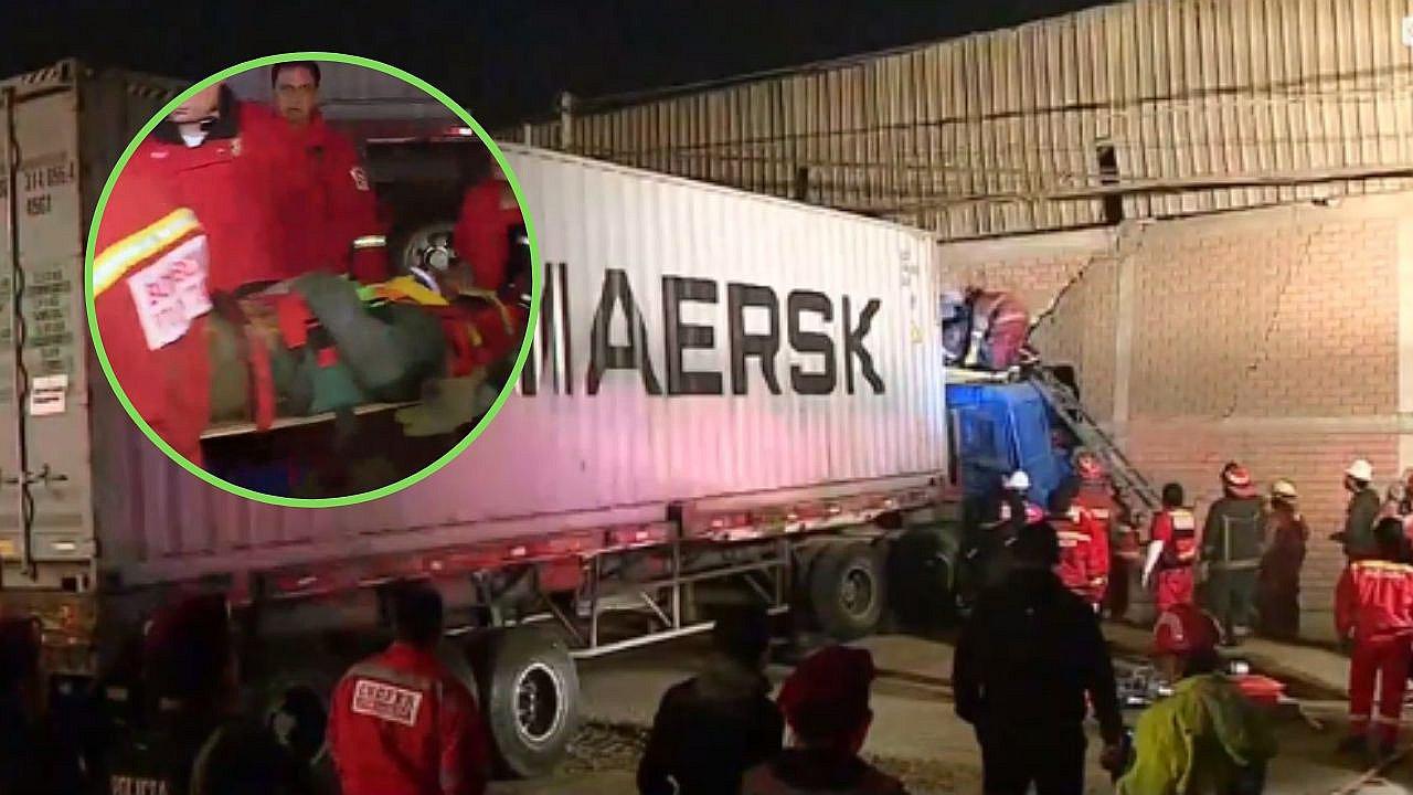 Conductor queda atrapado en cabina de tráiler y 12 bomberos tuvieron que acudir a rescatarlo | VIDEO
