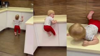 ‘Super Mark’, el bebé prodigio del parkour que trepa sobre el mobiliario de su casa con facilidad