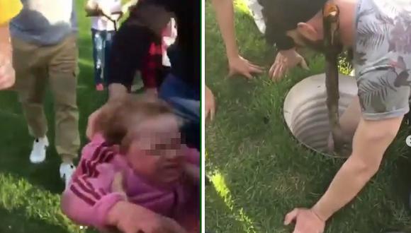 El dramático rescate de una niña que cayó a una tubería cuando jugaba en un parque (VIDEO)