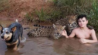 Fotografía de un adolescente con jaguares en el río se hace viral y creen que es falso (FOTOS)