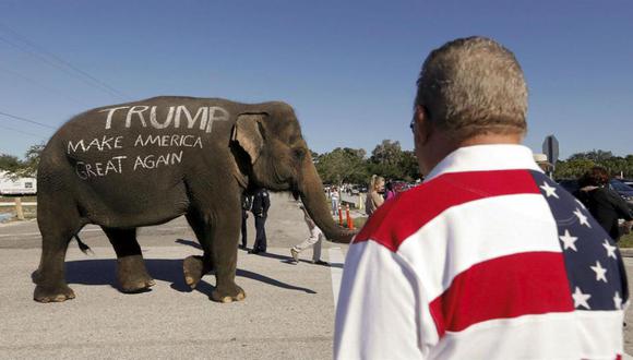 Donald Trump usa elefante para su campaña en Florida 