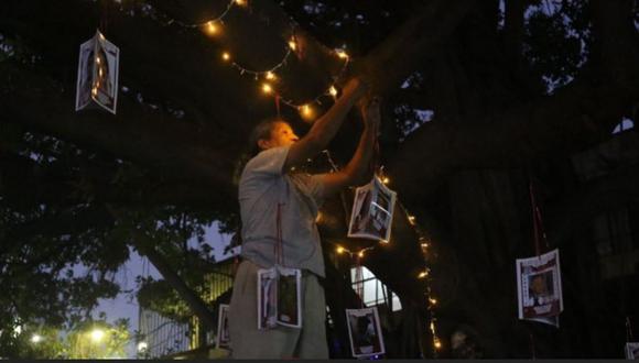 Familiares de los desaparecidos en México colocan fotografías de sus seres queridos en el Árbol de la Esperanza. (Foto: Twitter)