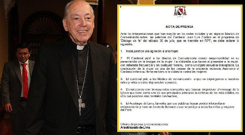 ​Juan Luis Cipriani: Arzobispado de Lima responde tras declaraciones de cardenal