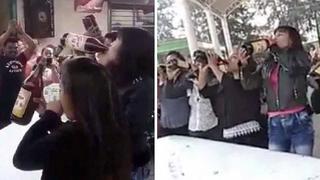  Mamitas festejan su día en colegio con campeonato de beber cerveza (VIDEO)
