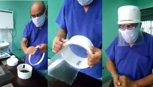 Piura: Médico fabrica casco protector de COVID-19 con un balde de plástico | VIDEO