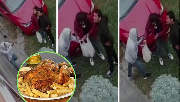 Extranjeros armados roban a pareja y hasta se llevan su pollo a la brasa | VIDEO