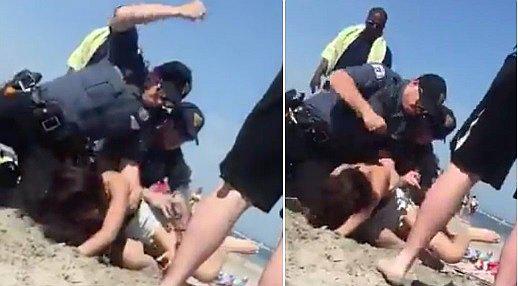 Policías golpean a mujer en la playa frente a su hija (VIDEO)