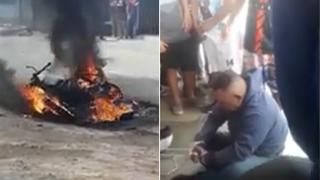 San Martín de Porres: vecinos capturaron a ladrón que robó celular e incendiaron su moto