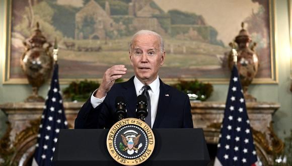 El presidente estadounidense, Joe Biden, habla durante una conferencia de prensa tras reunirse con el presidente chino, Xi Jinping, en Woodside, California, el 15 de noviembre de 2023. (Foto de Brendan SMIALOWSKI / AFP)