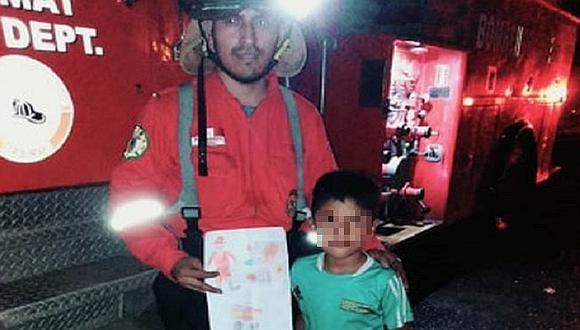 Niño de 7 años tiene noble gesto con bomberos que apagaron incendio en Trujillo 