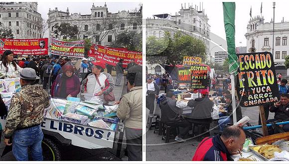 Plaza San Martín se convierte en un mercadillo mientras maestros están en huelga (FOTOS)