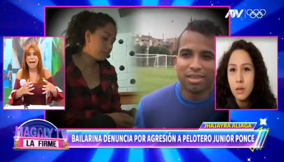 Bailarina Jhajayra Aliaga denuncia al futbolista Junior Ponce. (Foto: Captura Magaly TV: La Firme).