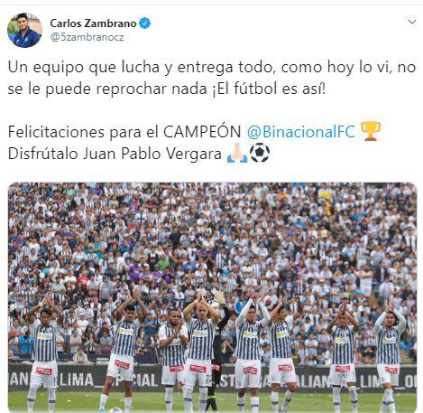 El mensaje de Carlos Zambrano tras el desenlace de la Liga 1.