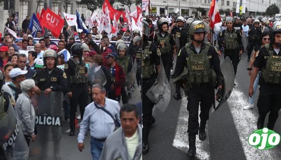 Manifestantes se congregan en Plaza San Martín durante marcha nacional.