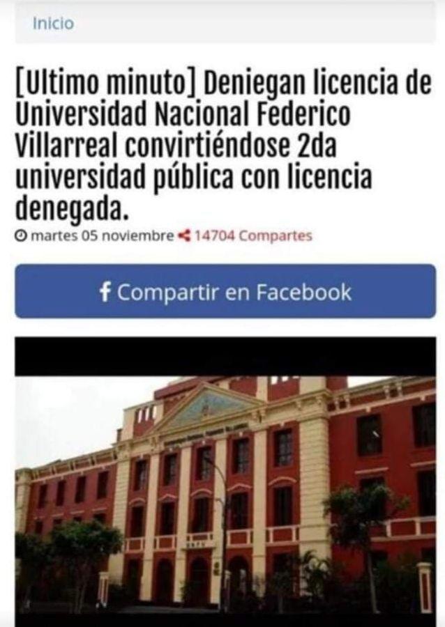 Imagen que se circula sobre el proceso de licenciamiento de la Universidad Federico Villarreal. (Foto: Redes sociales)