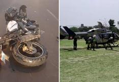 Policía sufre aparatoso accidente en moto y es trasladado en helicóptero│VIDEO