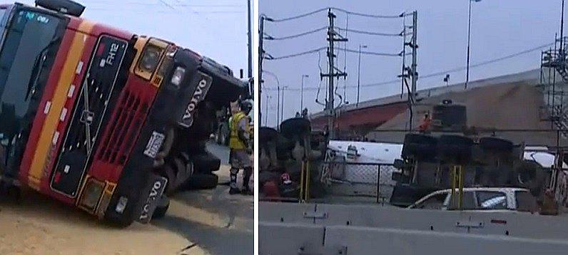 Vía de Evitamiento: dos tráilers se volcaron cerca del Puente Trujillo (FOTOS)