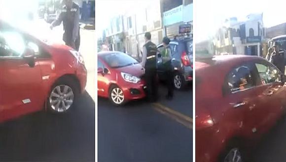 Taxista casi atropella a inspectores viales en Arequipa y se da a la fuga (VIDEO)