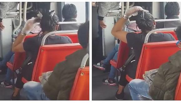 Mujer no pierde el tiempo y se pinta el cabello en pleno viaje en bus (VIDEO)