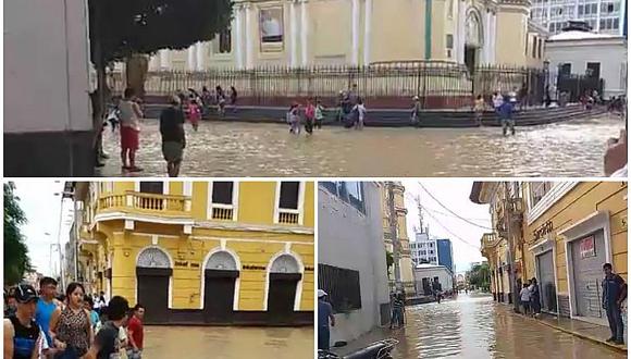 Piura: río se desborda tras intensas lluvias y llega hasta el centro de la ciudad (VIDEO)