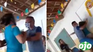 Infiel es ampayado con su amante en vacunación: Su esposa les armó la pelea | VIDEO