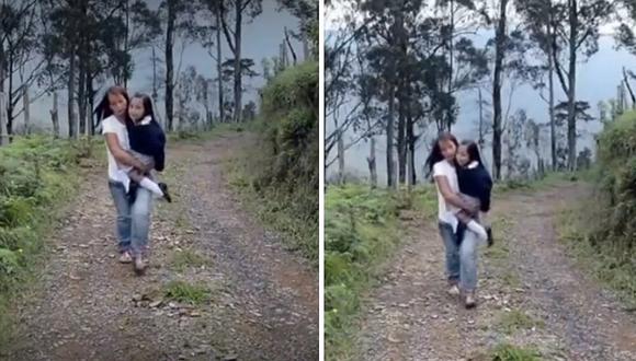 La conmovedora historia de una mamá que carga a su hija por 50 minutos para llevarla al colegio