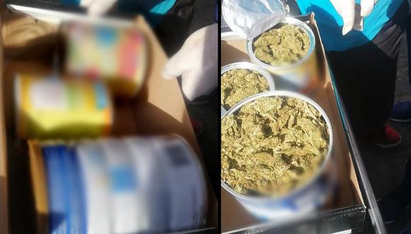 Arequipa: Policías hallan un kilo de marihuana en latas de leche especial e intervienen a dos hombres (Foto: PNP)
