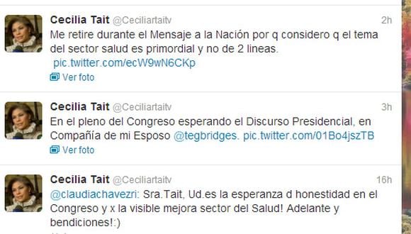 Cecilia Tait se fue molesta del Congreso por discurso de Humala