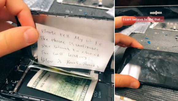 Un hombre se animó a abrir un celular para repararlo y encontró un insólito mensaje acompañado de dinero. (Foto: @maniwarda / TikTok)