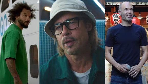 Marcelo Vieira y Andrés Iniesta se ‘unen’ a Brad Pitt para promocionar “Bullet Train”. (Foto: Composición)