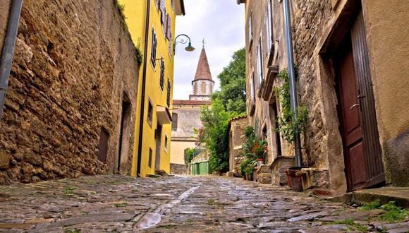 Old adriatic town of Buje stone street, Istria, Croatia