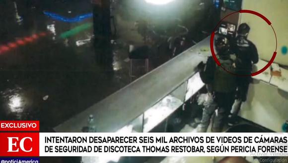 En las imágenes recuperadas se aprecia al agente Aarón Salcedo Recoba, del Grupo Terna, acercarse al mostrador donde se encontraba el monitor de las cámaras y el dispositivo DVR. (América Noticias)
