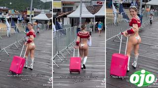 Flavia Laos genera risas al ir a la playa en botas, chompa y tanga: “Es un personaje” | VIDEO