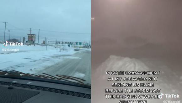 La nieve impidió a la tiktoker ingresar a Buffalo, su ciudad, por lo que tuvo que improvisar un plan de emergencia. (Foto: @716cargirl/TikTok)