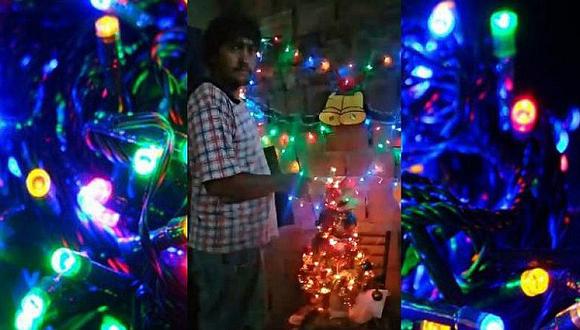 Hombre protagoniza video viral al comprar luces navideñas para su árbolito (VIDEO)