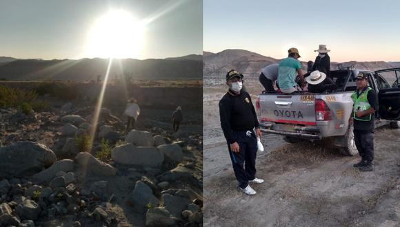 Arequipa: Hallan sanos y salvos a cuatro integrantes de una familia que se perdió cuando regresaba a su pueblo caminando por cerros. (Fotos: PNP)