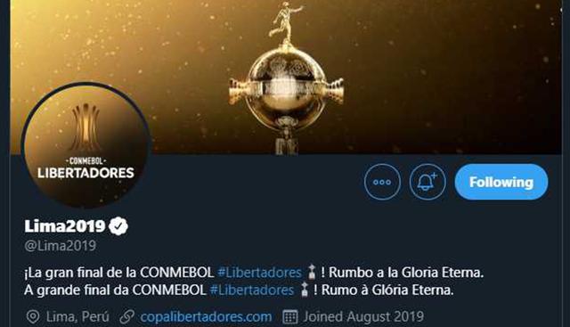 Esta es la nueva cuenta de Twitter de la final de la Copa Libertadores. (Foto: Twitter Lima 2019)