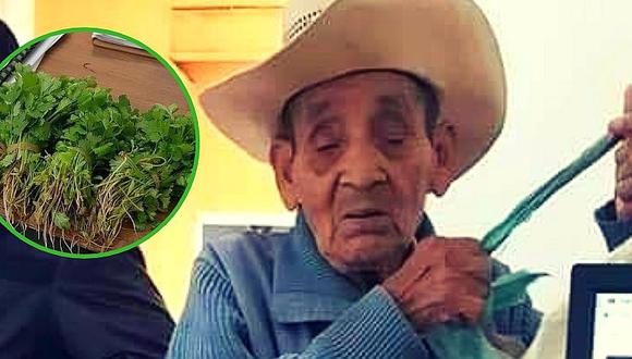 ​Ancianito conmueve al pagar trámite de su partida de nacimiento con tres atados de cilantro (FOTOS)