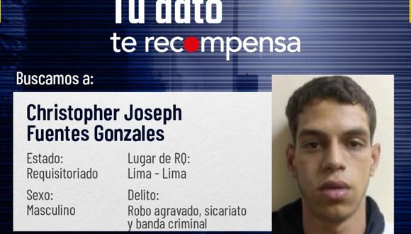 Se ofrece 80 mil nuevos soles por información que ayude a la captura de Christopher Joseph Fuentes Gonzales (24), apodado ‘Maldito Cris’.