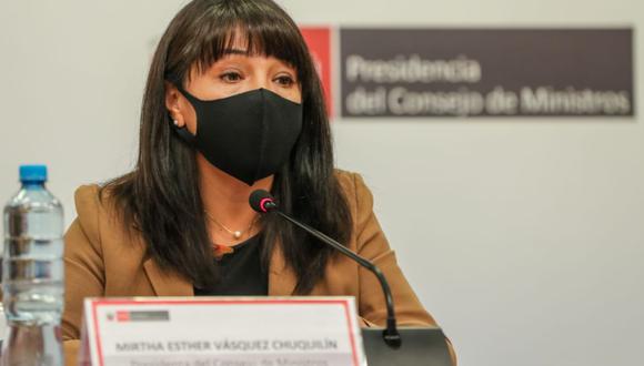 La presidenta del Consejo de Ministros, Mirtha Vásquez, participó este miércoles en la conferencia de prensa. Foto: difusión