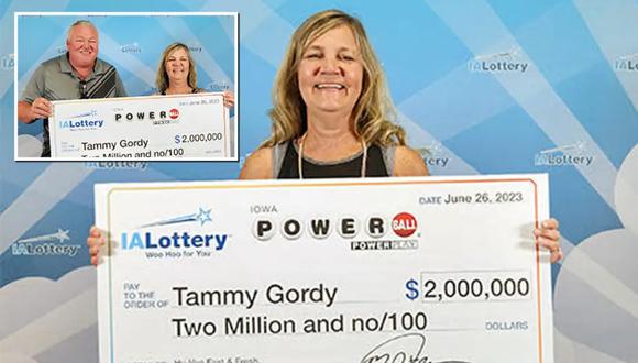 Tammy Gordy con el cheque millonario.