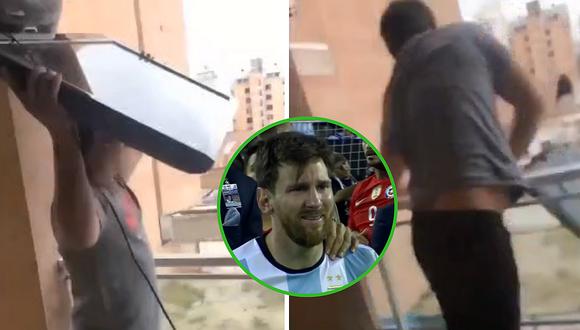 Furioso hincha argentino destruye televisor tras eliminación de su selección