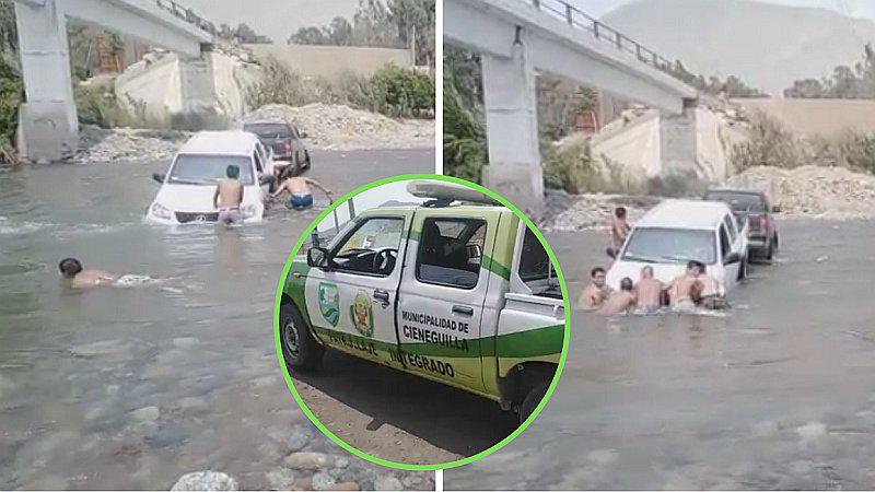 Serenos de Cieneguilla arriesgan sus vidas al rescatar a familia atrapada al cruzar río | VIDEO