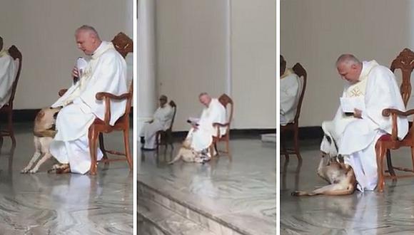 Perro interrumpe la misa y reacción del sacerdote se viraliza | VIDEO